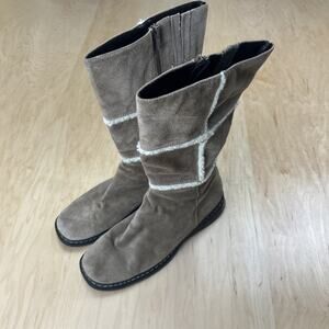 Women’s Leather Mid Calf Boots Size 8.5M Taupe Side Zip Casual GC Calf Stretch